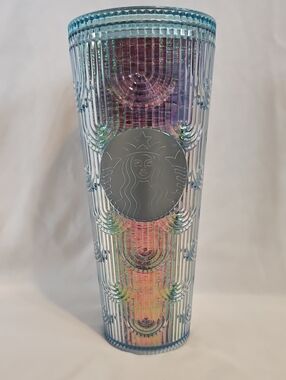 STARBUCKS- Iridescent Blue and Pink Textured Glass Tumbler